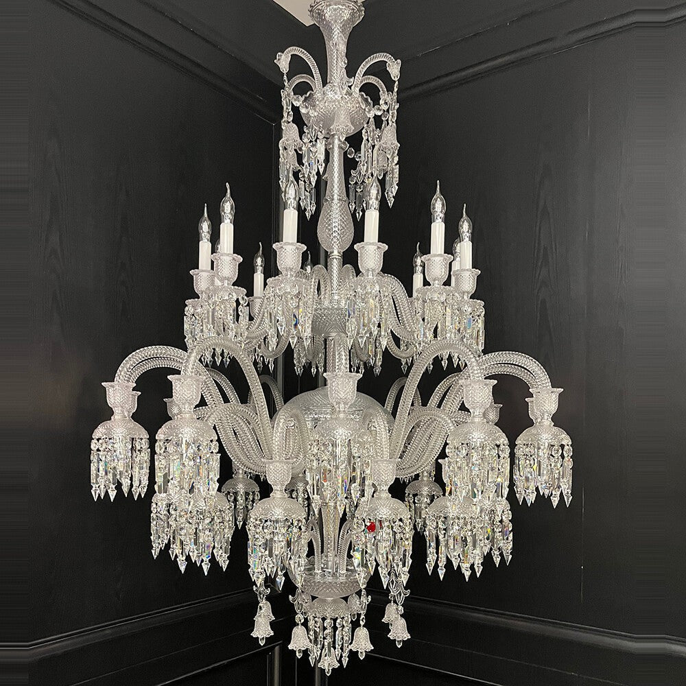 Grand Tiered Lead Crystal Chrome Chandelier