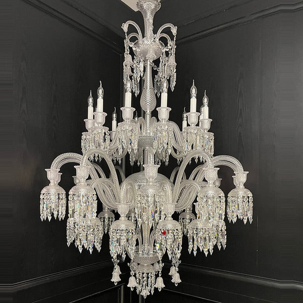 Grand Tiered Lead Crystal Chrome Chandelier