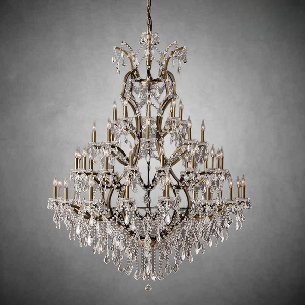 Grand Tiered Round Crystal and Antiqued Brass Chandelier