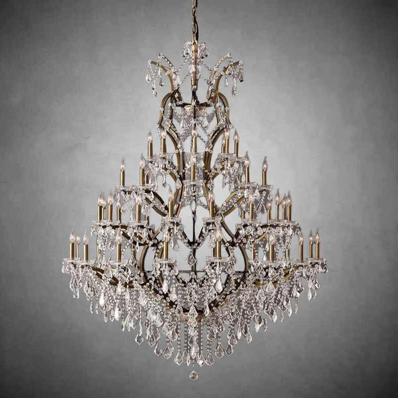 Grand Tiered Round Crystal and Antiqued Brass Chandelier