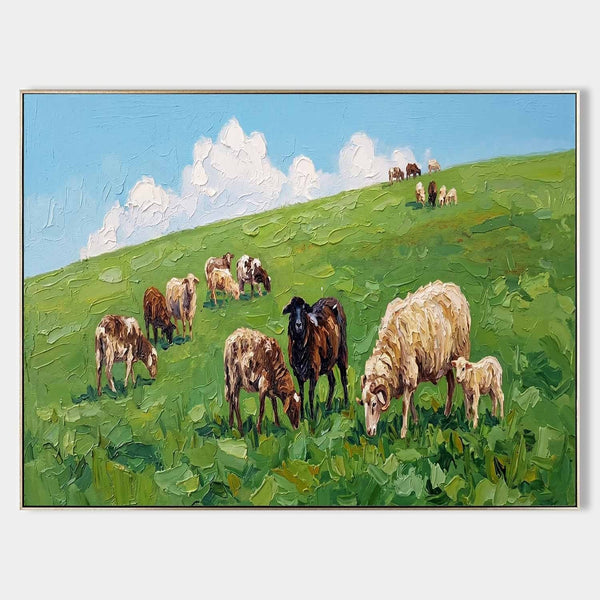 Grazing Flock on a Summer Hillside