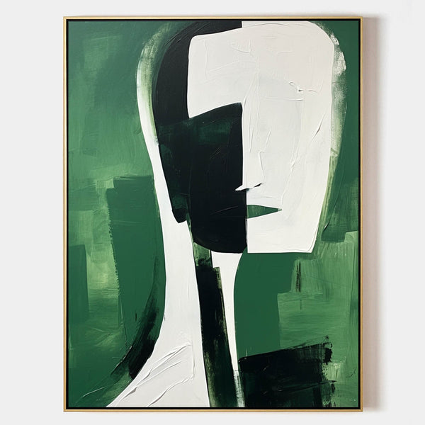 Green Abstract Profile in Black and Ivory