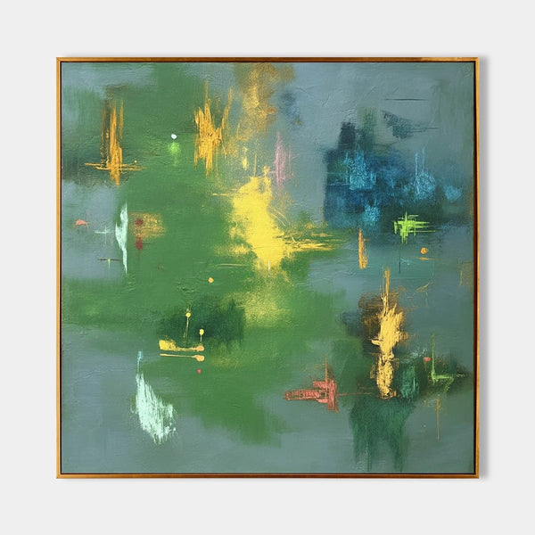 Green Abstract with Golden Sparks