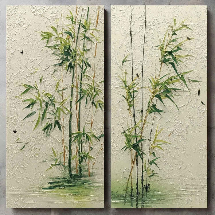 Green Bamboo Stalks Diptych