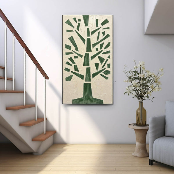 Green Geometric Tree on Cream