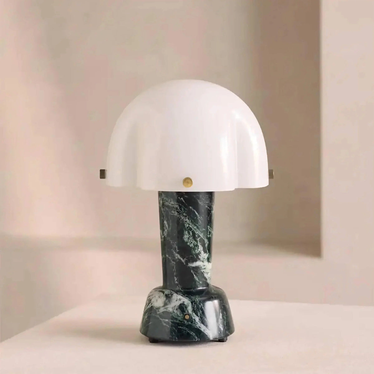 Green Marble and Scalloped Glass Dome Table Lamp