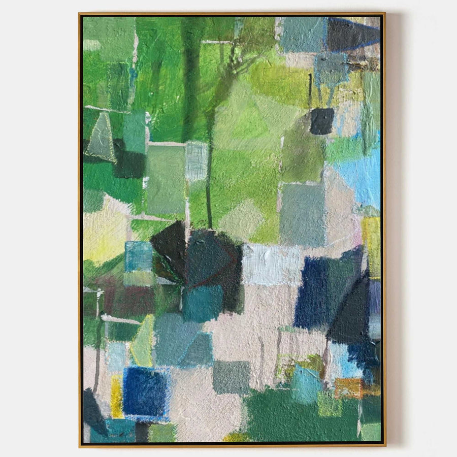 Green Patchwork Abstract in Soft Blocks