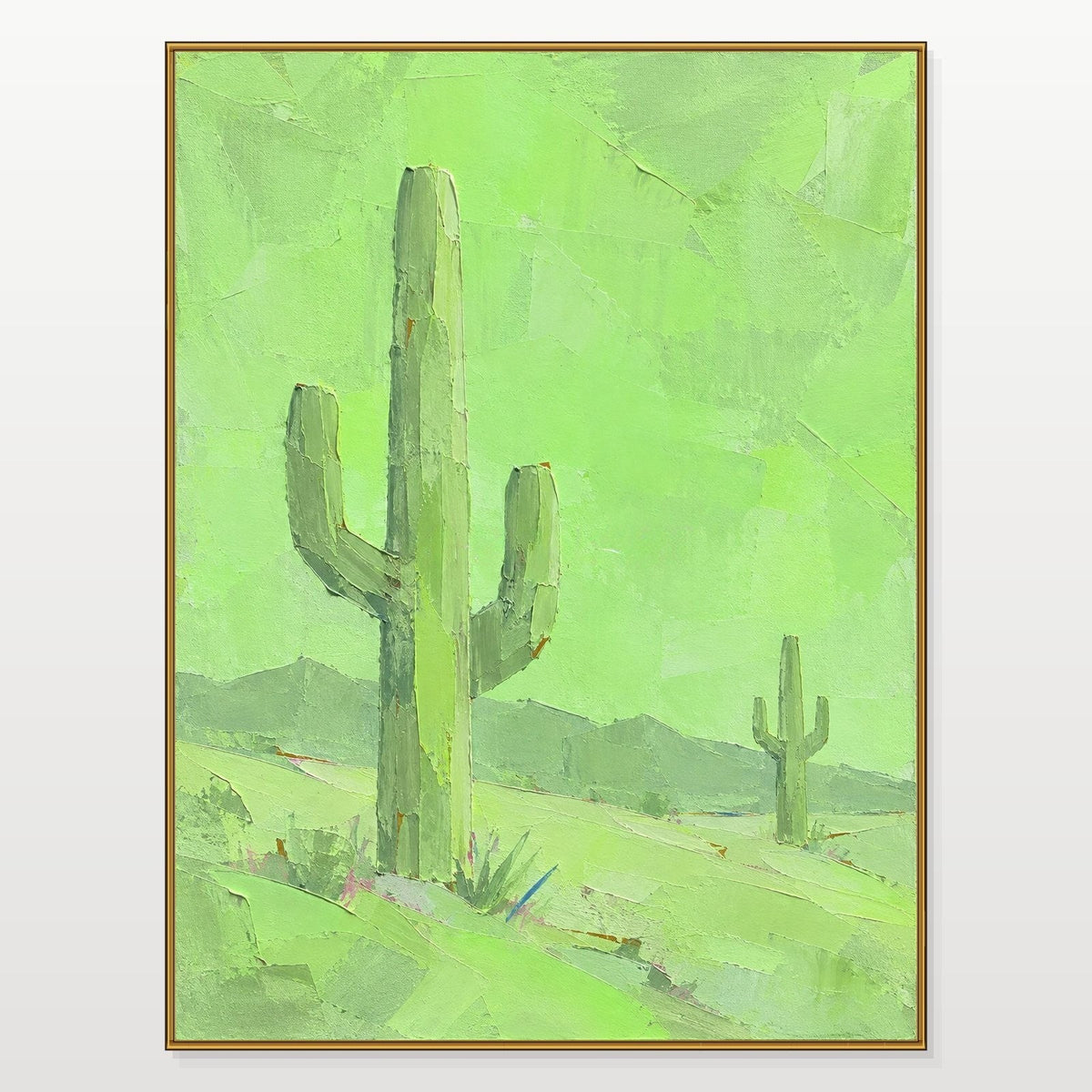 Green Saguaro Desert in Knife Strokes