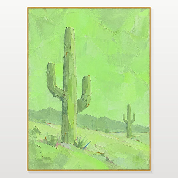 Green Saguaro Desert in Knife Strokes