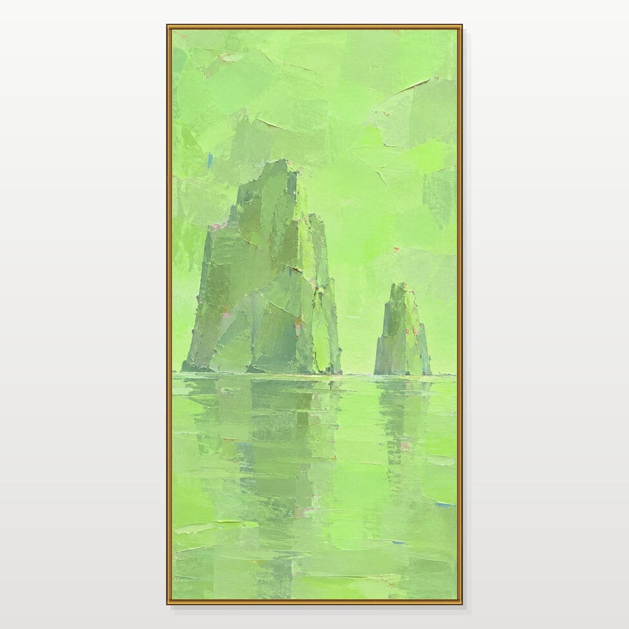 Green Sea Stacks in Still Water