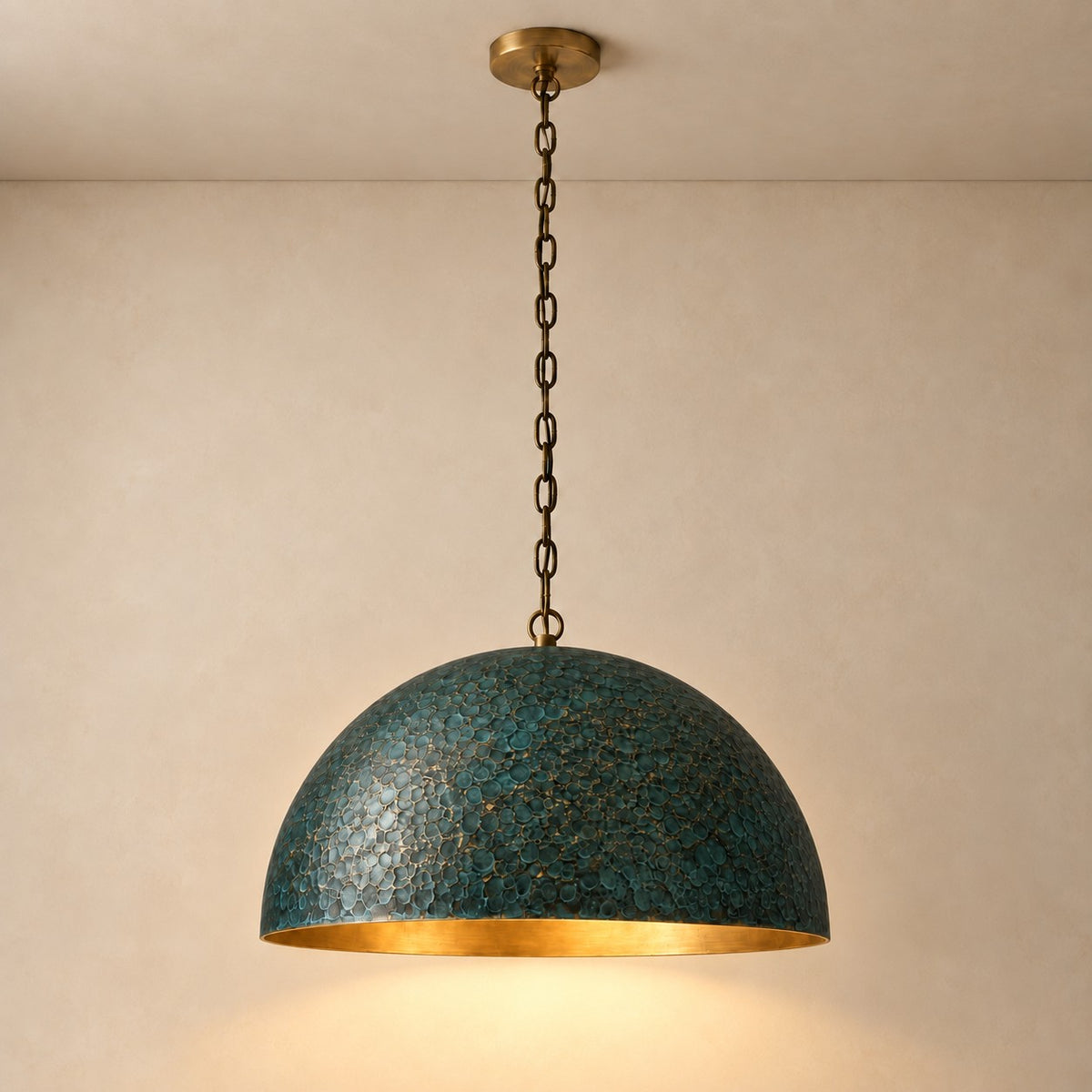 Green Stainless Steel Dome Pendant with Chain