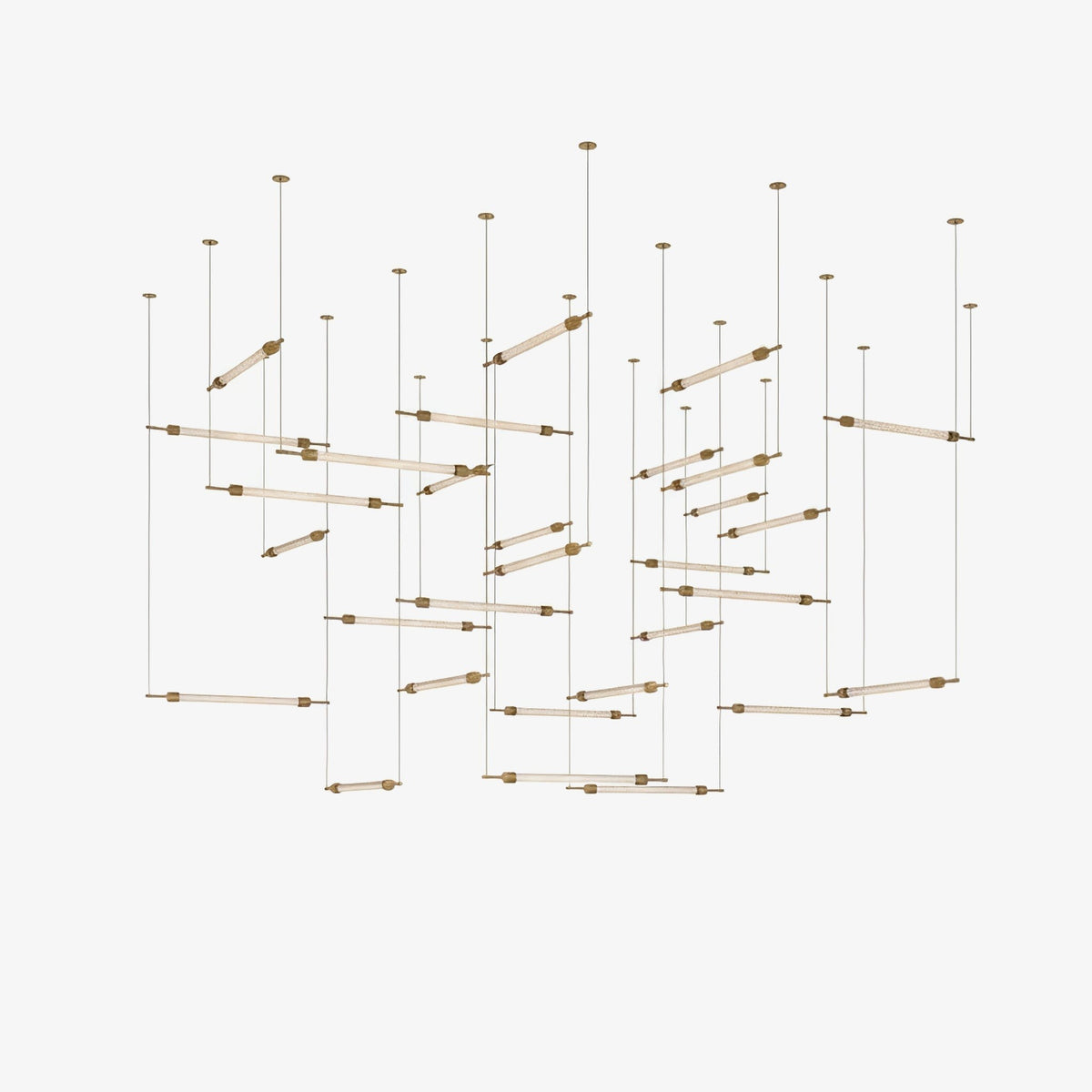 Gridded Crystal Glass and Gold Cubic Chandelier