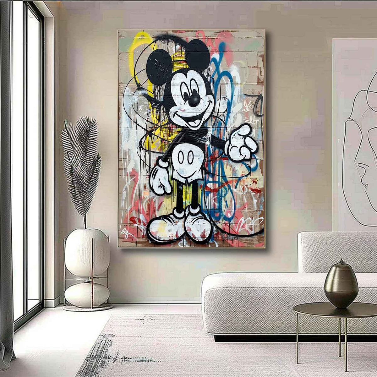 Grinning Cartoon Mouse on Graffiti Brick