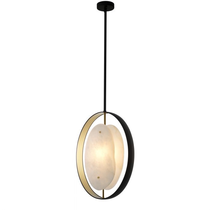 Gunmetal Ring Chandelier with Alabaster Plates