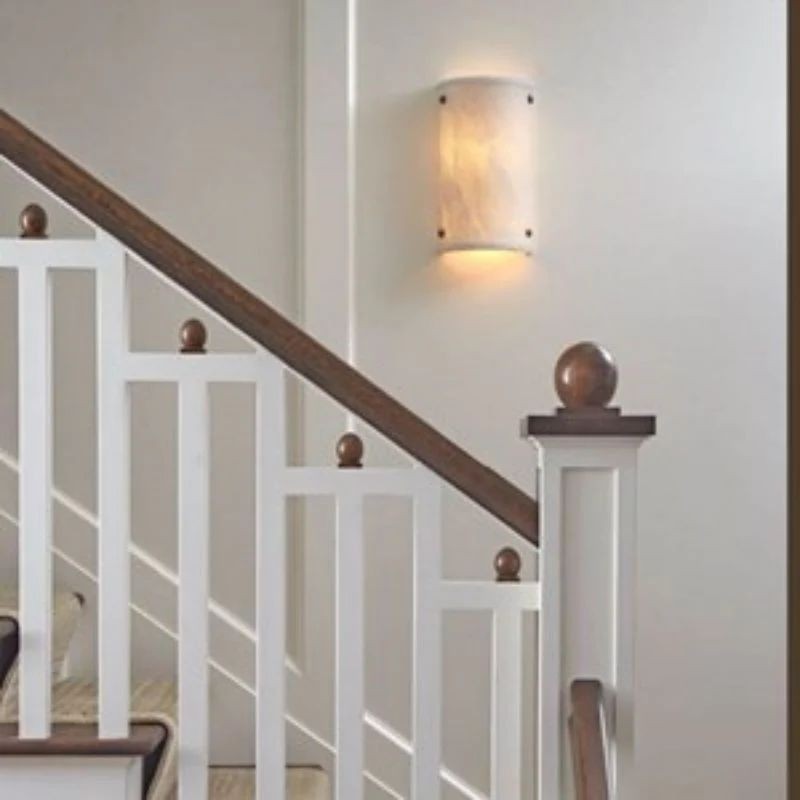 Half Cylinder Alabaster Wall Sconce with Metal Accents