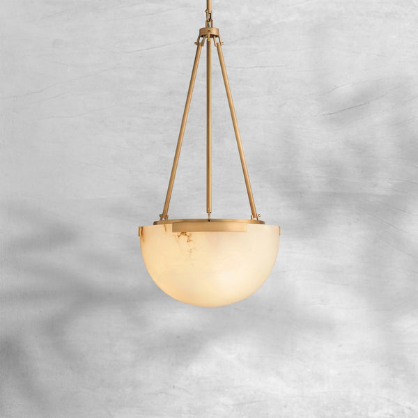 Half-Dome Alabaster and Steel Rod Pendant