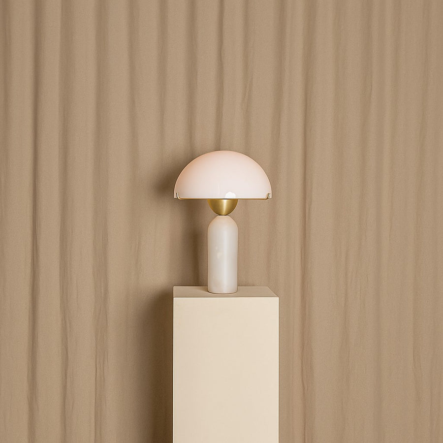 Half Dome Shade Marble and Brass Table Lamp