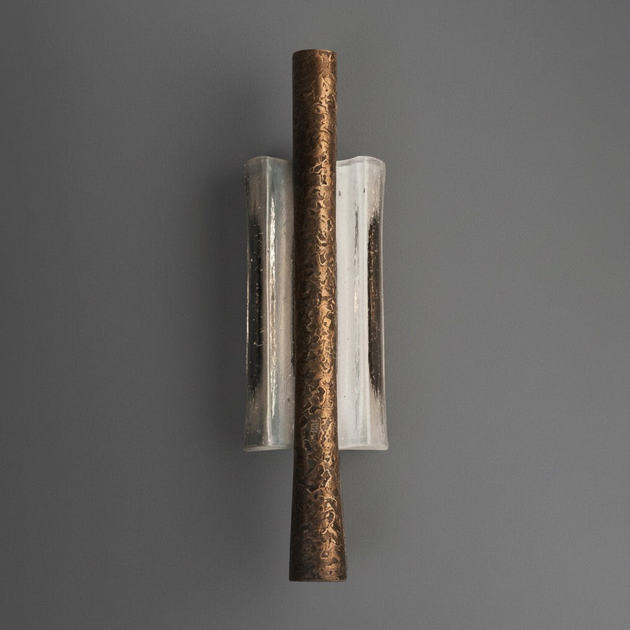 Hammered Brass and Clear Glass Cylinder Wall Sconce
