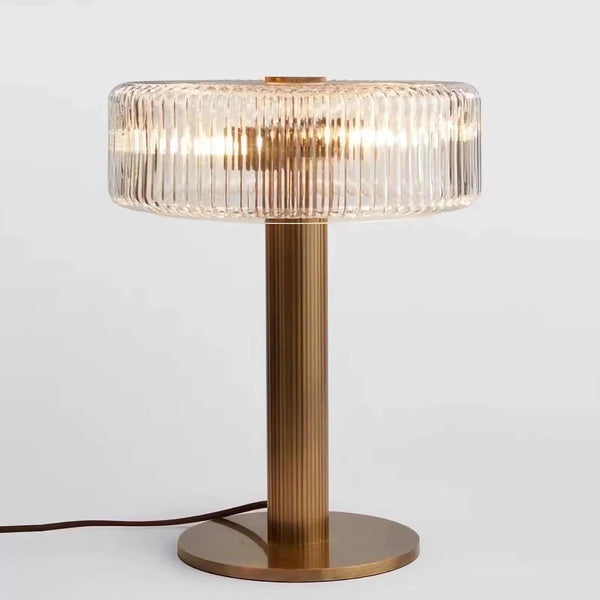 Hammered Brass and Ribbed Glass Table Lamp