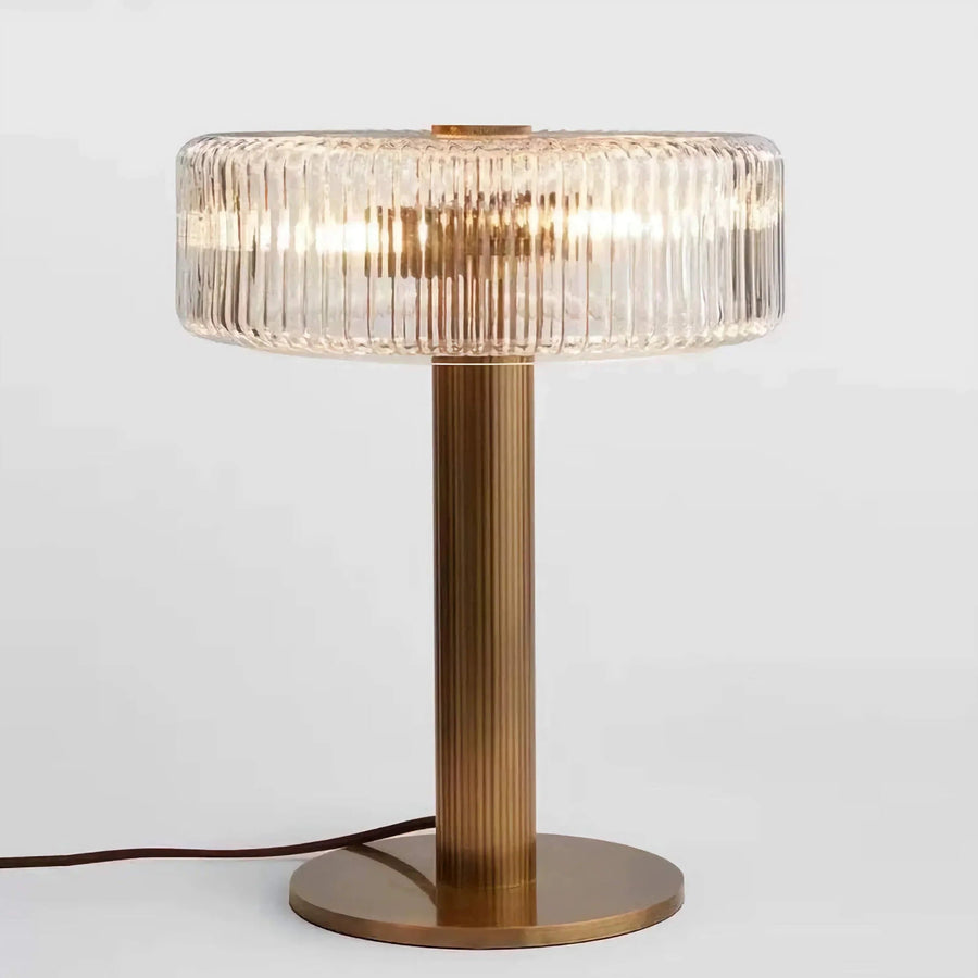 Hammered Brass and Ribbed Glass Table Lamp