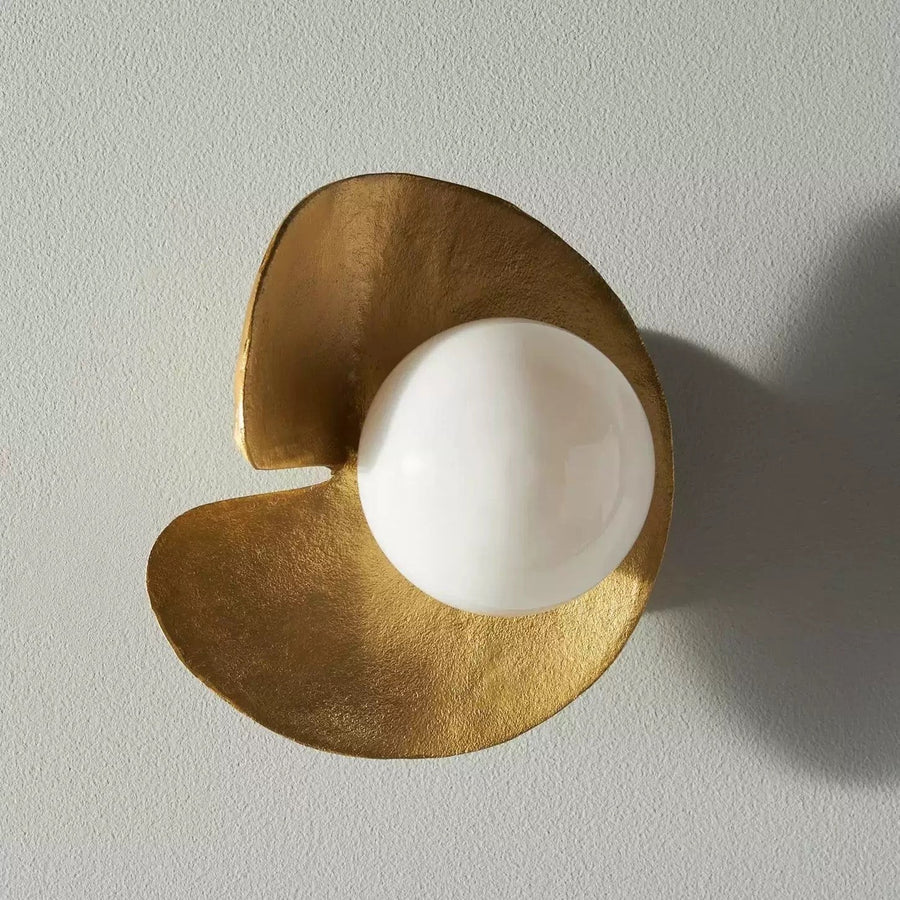 Hammered Copper Petal Opal Glass Wall Sconce