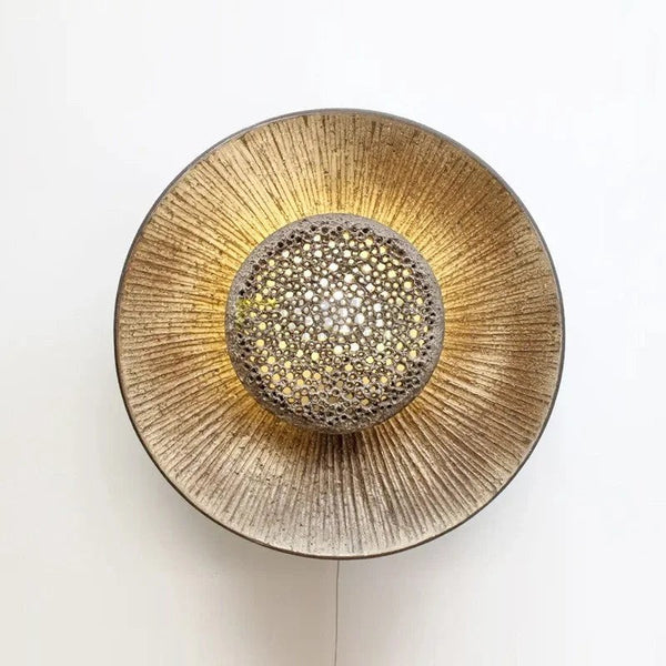Hammered Gold Metal Disc Backlit Wall Sconce
