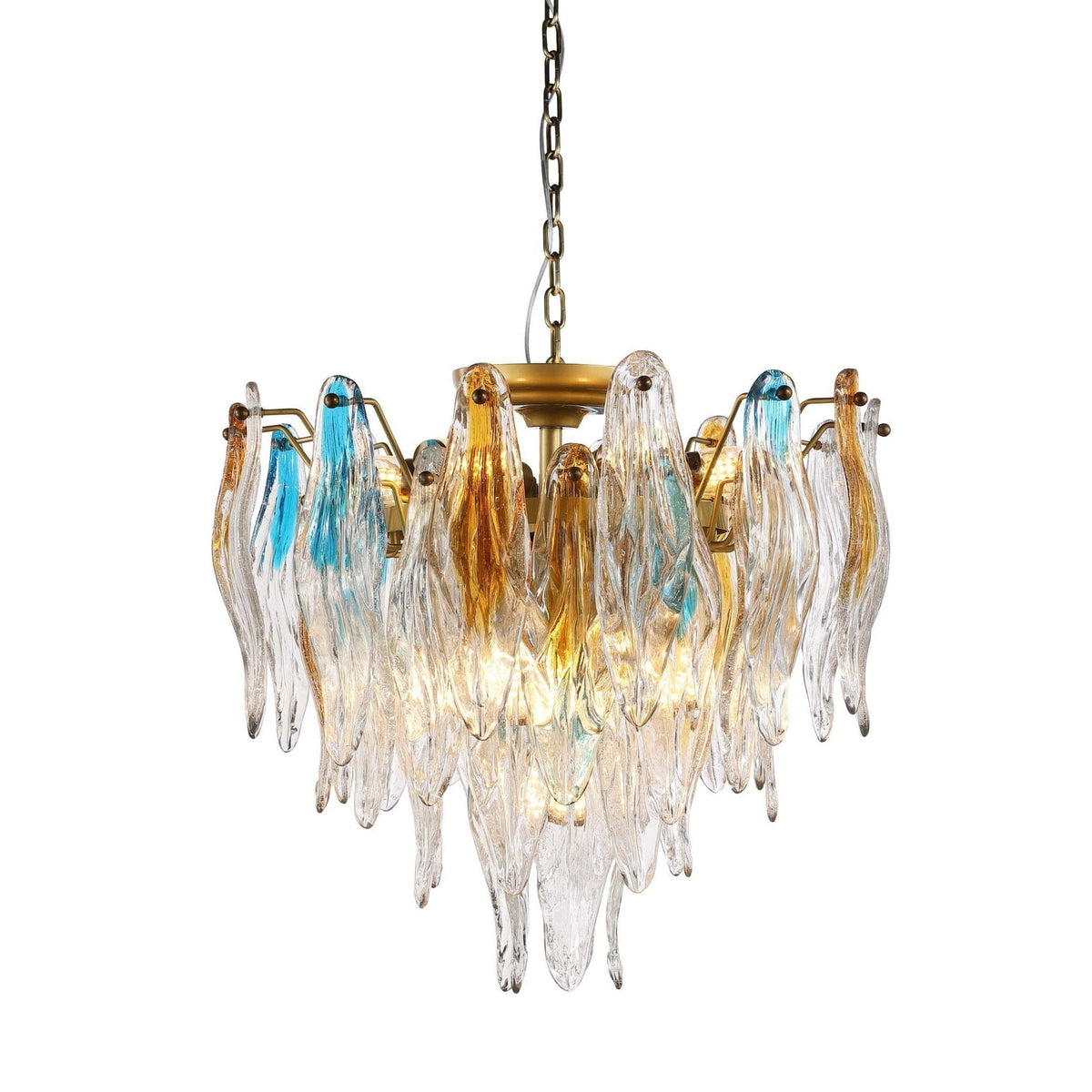 Hand-Blown Glass and Brass Candelabra Chandelier