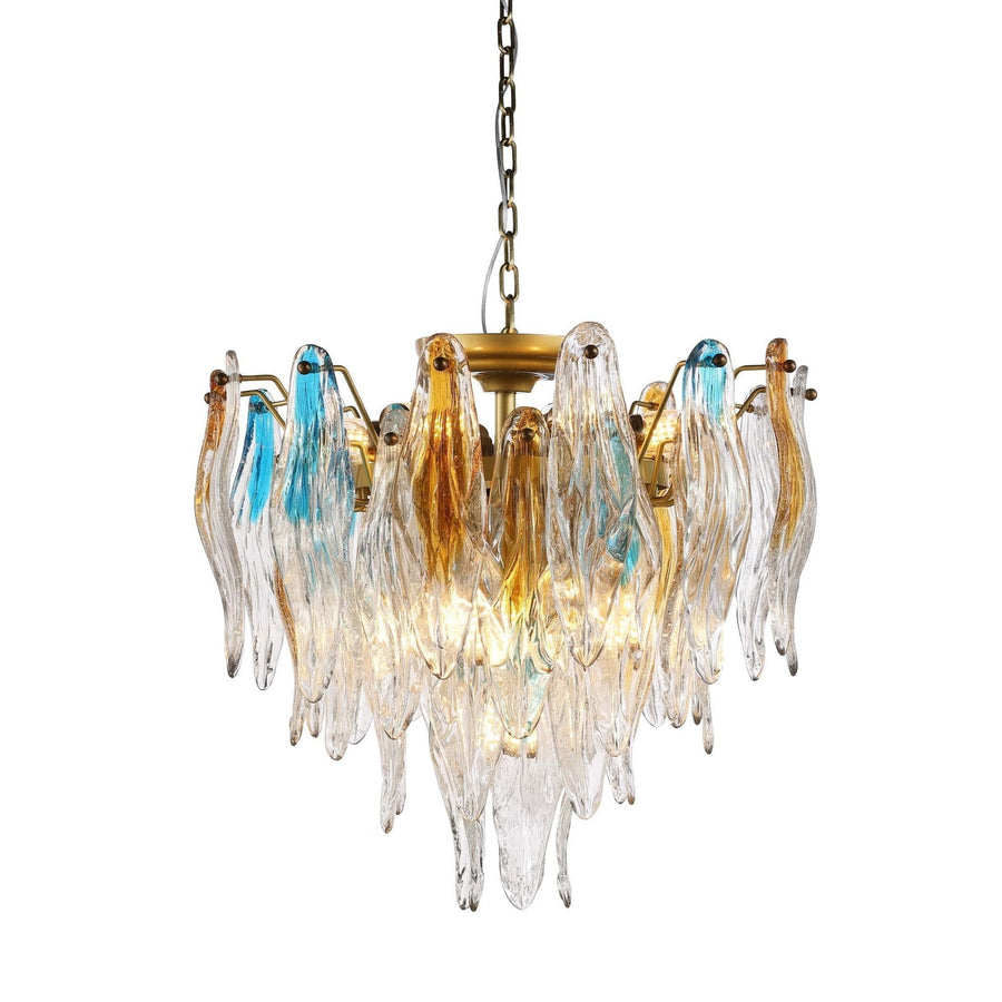 Hand-Blown Glass and Brass Candelabra Chandelier