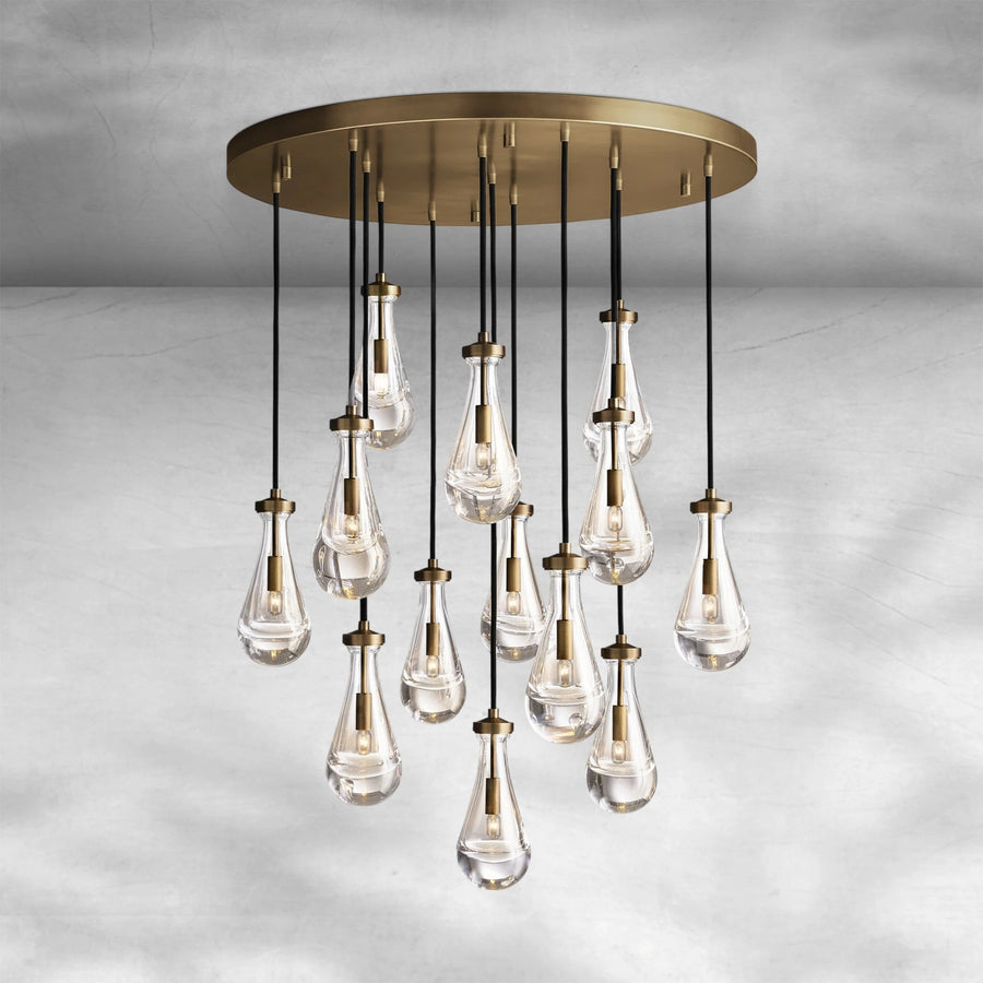 Hand-Blown Glass Bubble Cluster Brass Chandelier