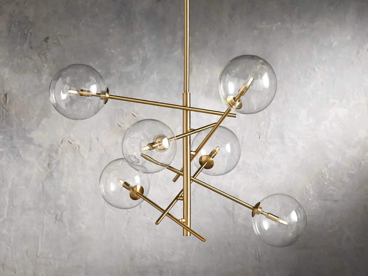 Hand-Blown Glass Globe Cluster Iron Chandelier
