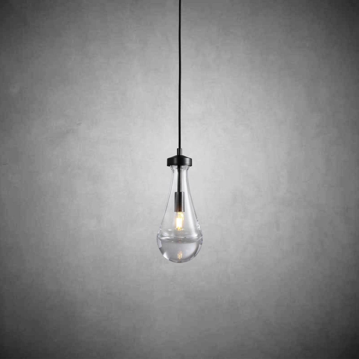 Hand-Blown Glass Teardrop Pendant with Brass Rod