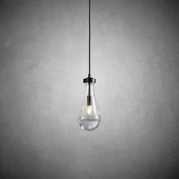 Hand-Blown Glass Teardrop Pendant with Brass Rod