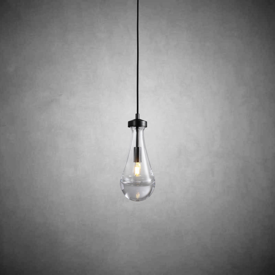 Hand-Blown Glass Teardrop Pendant with Brass Rod