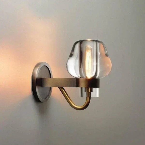 Hand-Formed Crystal Glass Shade Brass Arm Wall Sconce