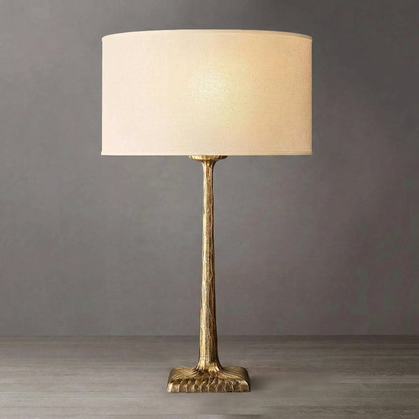 Hand-Hammered Copper Table Lamp with Fabric Shade