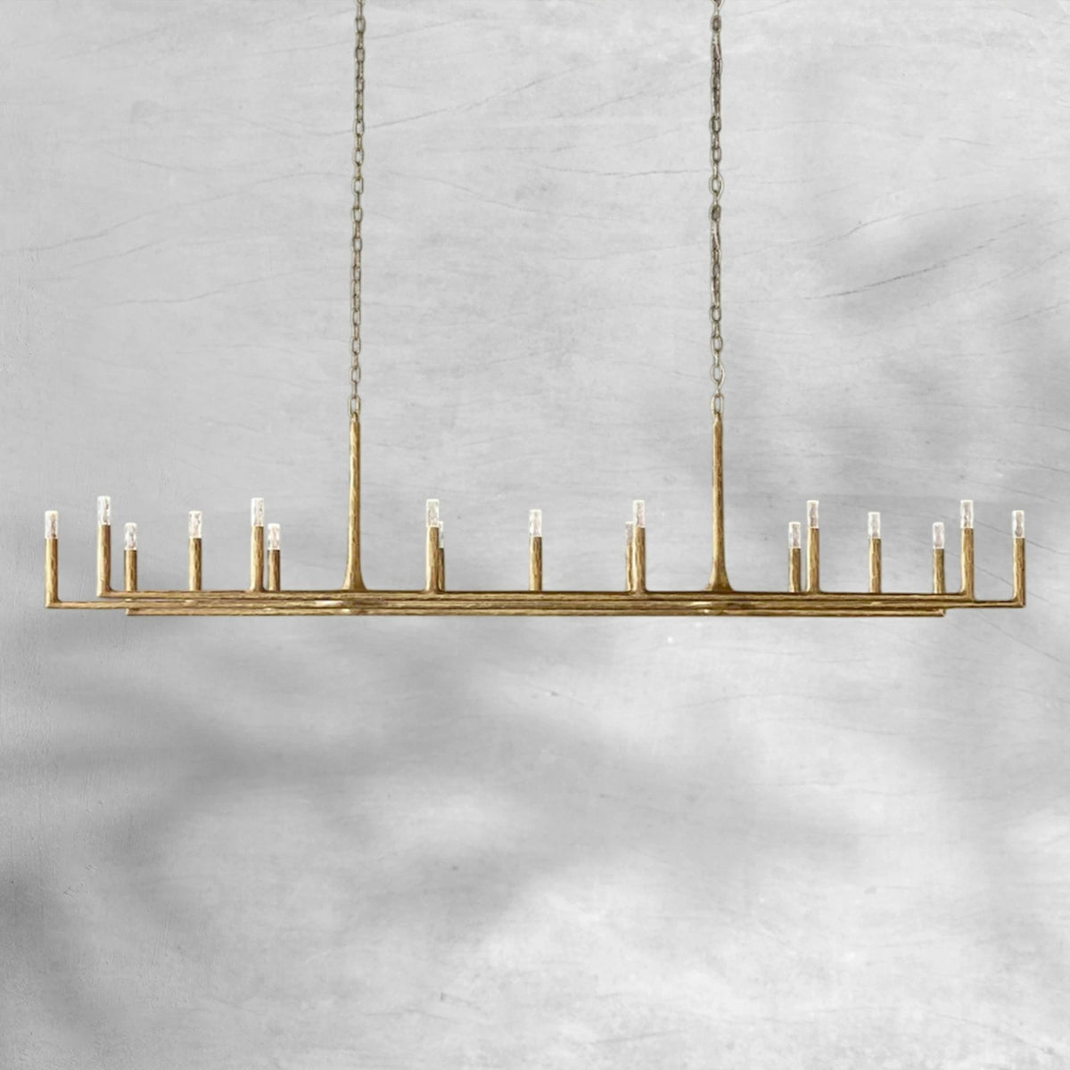 Hand Hammered Forged Brass Linear Chandelier