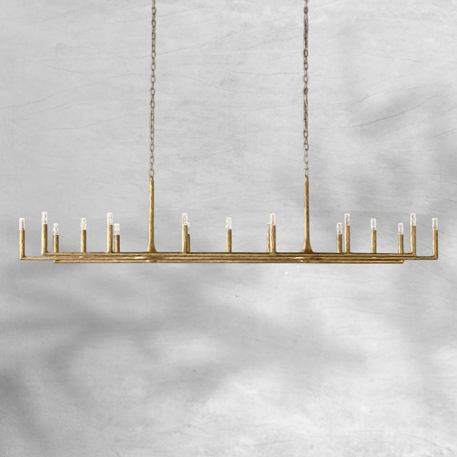 Hand Hammered Forged Brass Linear Chandelier