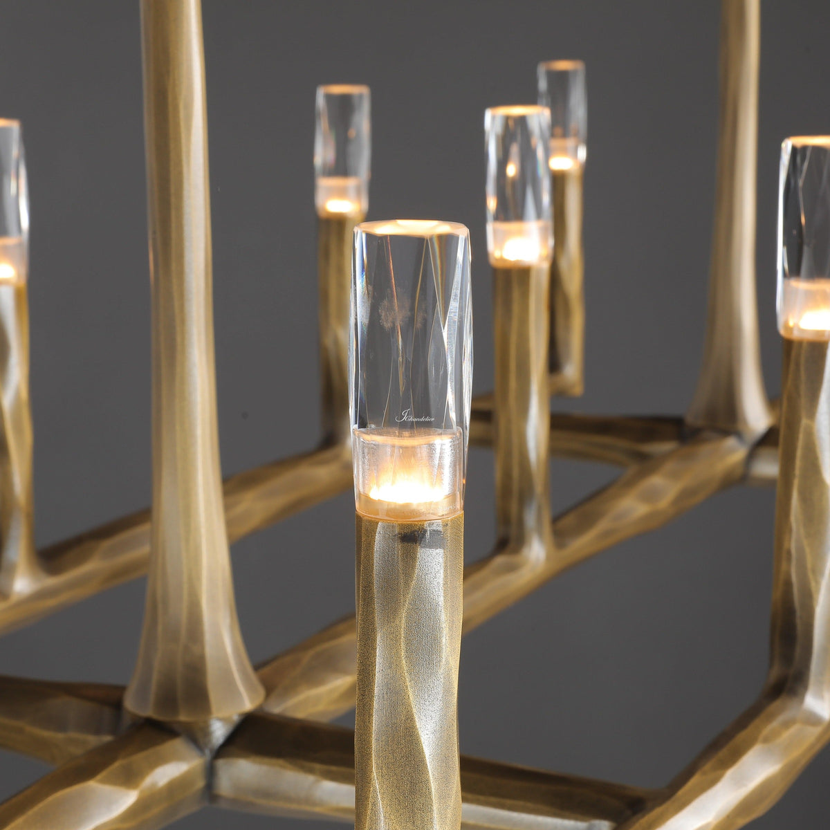 Hand Hammered Iron and Glass Linear Chandelier