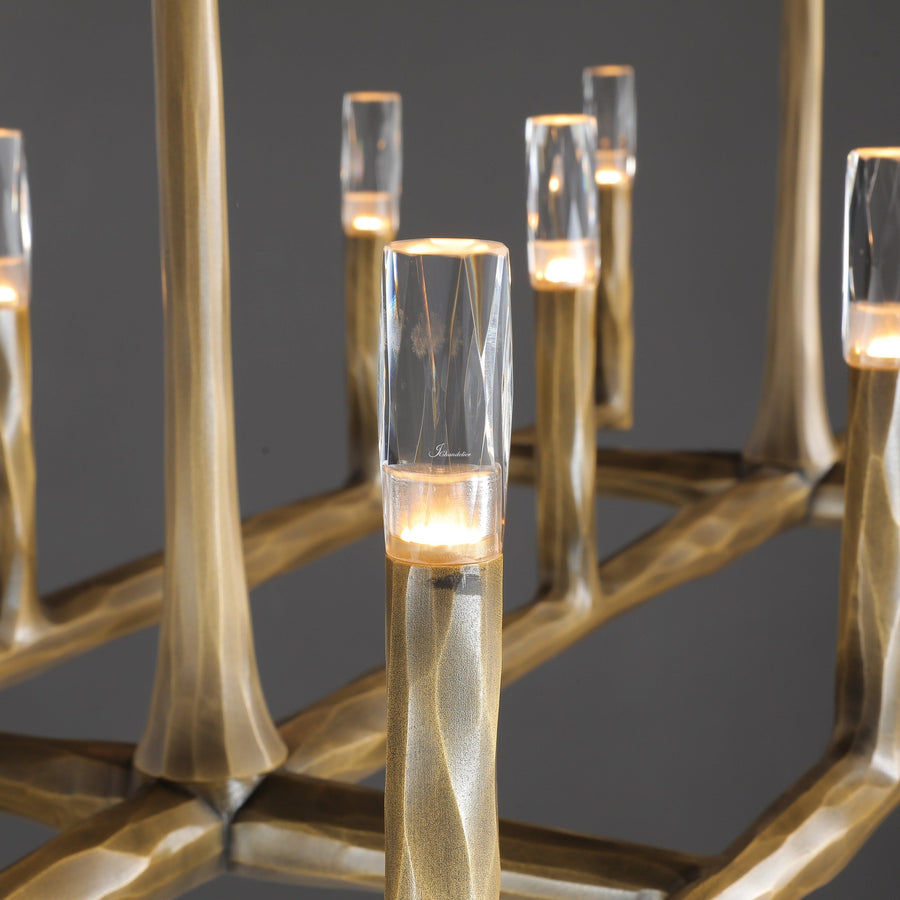 Hand Hammered Iron and Glass Linear Chandelier
