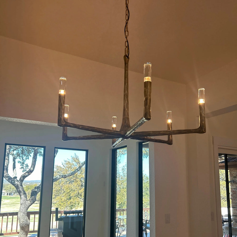 Hand Hammered Iron Ring Chandelier with Glass Globes