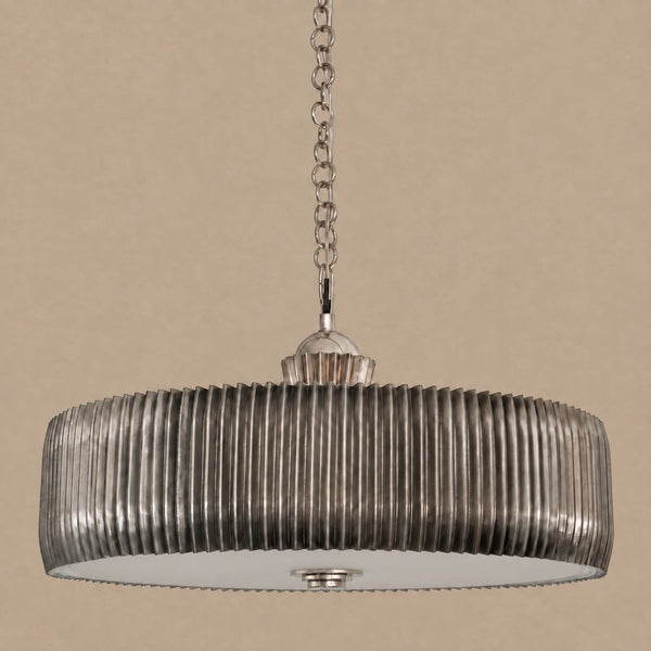 Hand-Pleated Metal Drum Chandelier