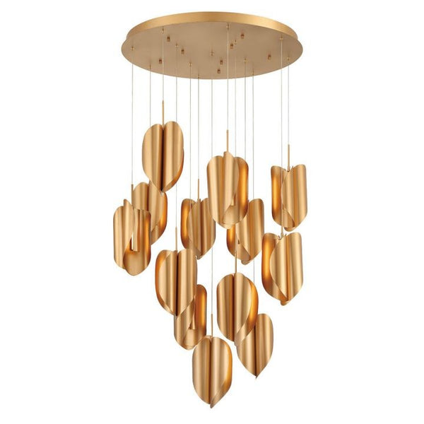 Hand-Rolled Gold Metal Petal Cluster Chandelier