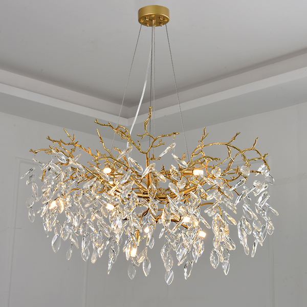 Hand Shaped Brass Branch and Crystal Chandelier