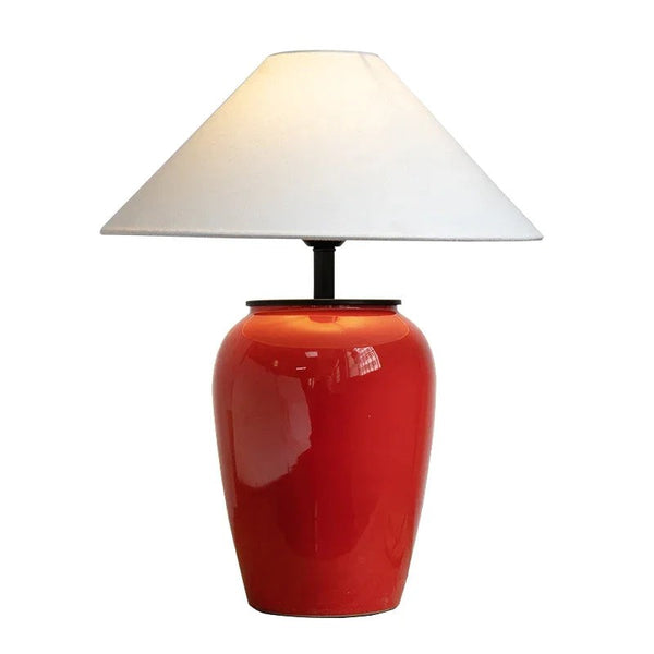 Hand-Thrown Red Glazed Ceramic Table Lamp
