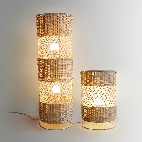 Hand-Woven Rattan Open Cylinder Floor Lamp