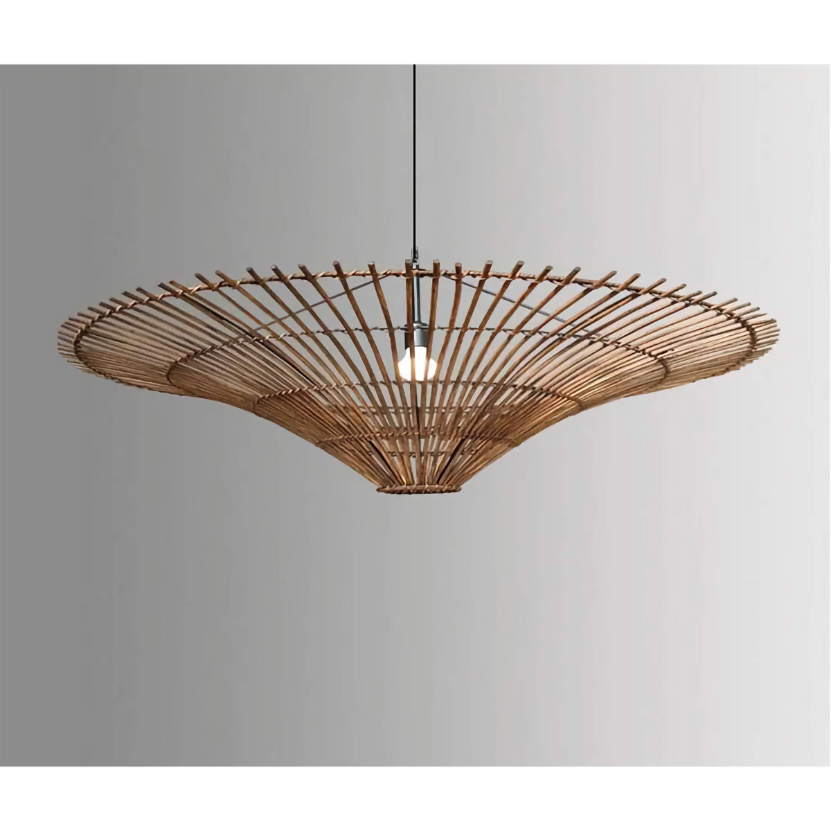 Hand-Woven Wicker Globe Pendant with Iron Frame