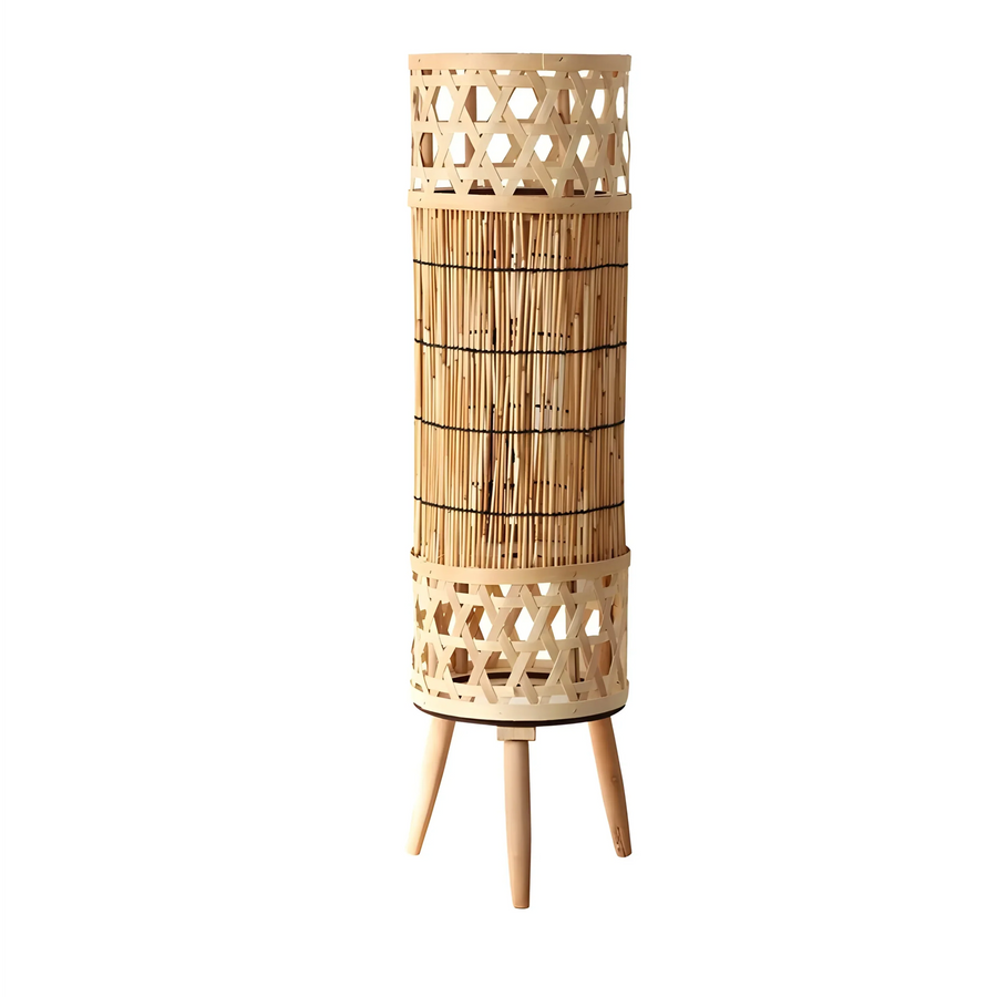 Handwoven Bamboo Lattice Tower Floor Lamp