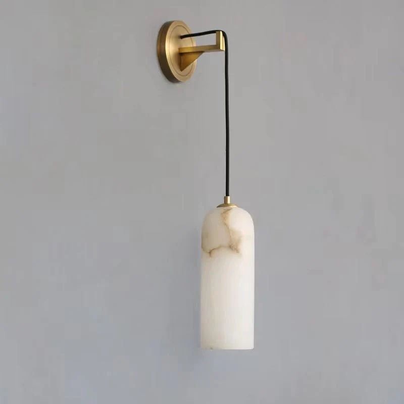 Hanging Alabaster Globe and Brass Arm Wall Sconce
