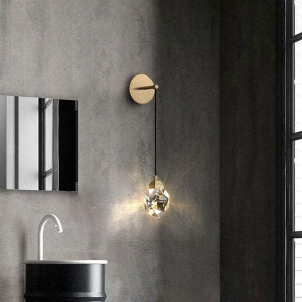 Hanging Faceted Crystal Brass Wall Sconce