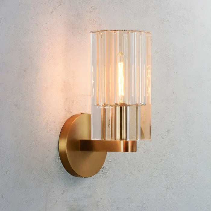 Hexagonal Crystal Glass and Metal Wall Sconce